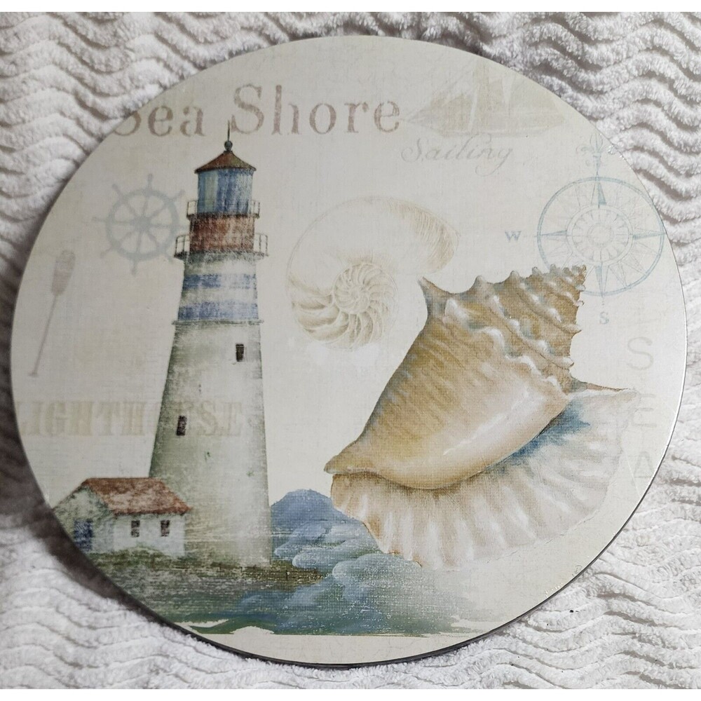 NEW Coastal 15" LAZY SUSAN SeaSide Shell LIGHTHOUSE Serving Plate NWT